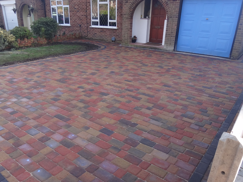 Multi colour block paved driveway